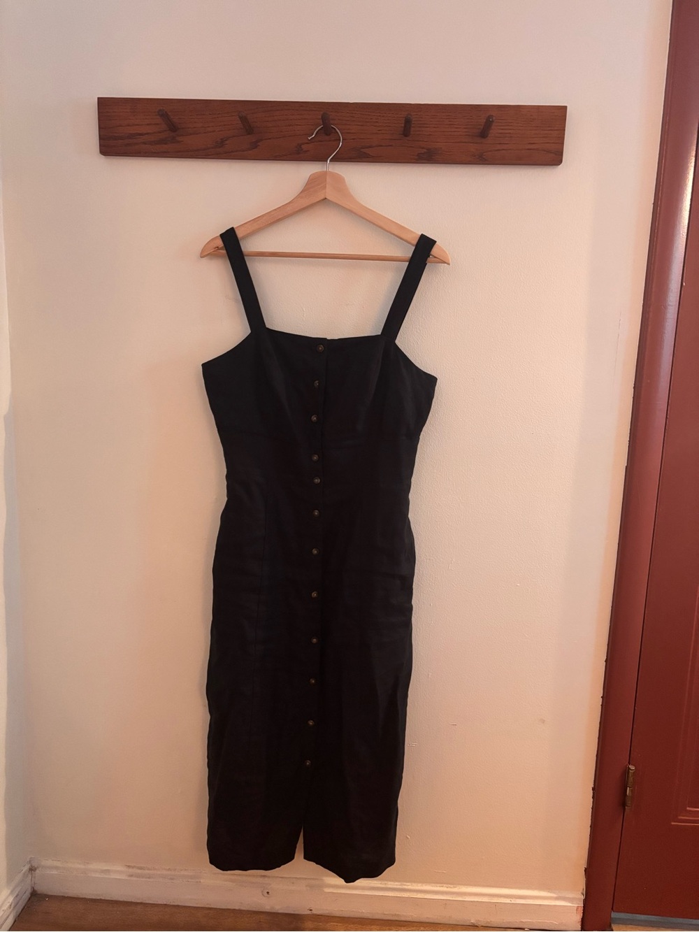 Boden Black Button-Front Midi Dress